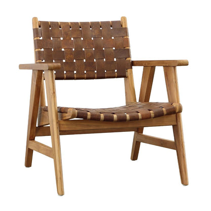 Henry & Mason - Penbrook Natural Teak Wood and Brown Full Grain Leather Occasional Chair - DV7044 veiw 1