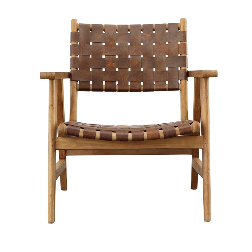 Henry & Mason - Penbrook Natural Teak Wood and Brown Full Grain Leather Occasional Chair - DV7044 veiw 2