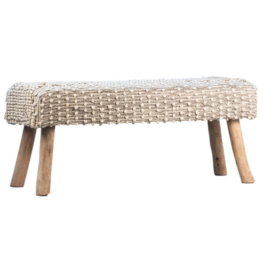 Henry & Mason - Peralta Eucalyptus Wood Bench with Handwoven Natural Wool Upholstery - DV7560 veiw 1