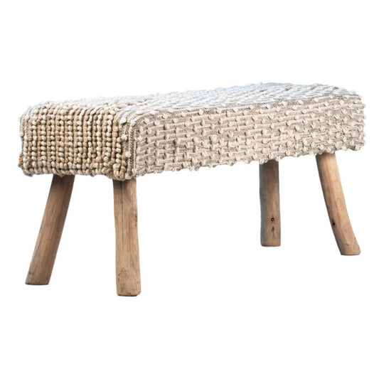 Henry & Mason - Peralta Eucalyptus Wood Bench with Handwoven Natural Wool Upholstery - DV7560 veiw 2