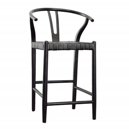Henry & Mason - Perdino Antique Black Teak Wood and Full Grain Leather Weave Counter Stool - DV7283 veiw 1