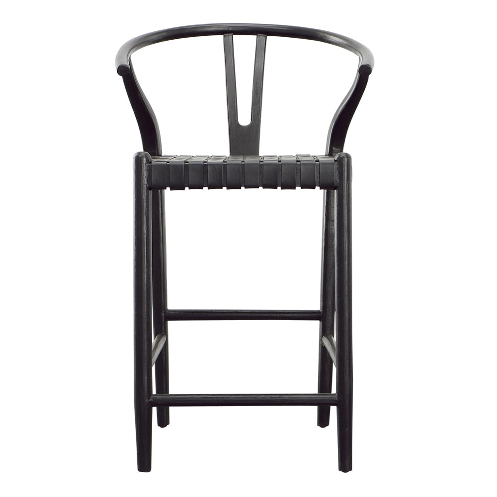 Henry & Mason - Perdino Antique Black Teak Wood and Full Grain Leather Weave Counter Stool - DV7283 veiw 2
