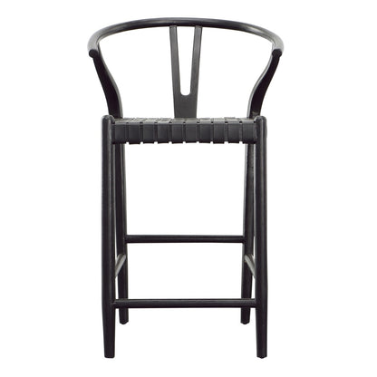Henry & Mason - Perdino Antique Black Teak Wood and Full Grain Leather Weave Counter Stool - DV7283 veiw 2