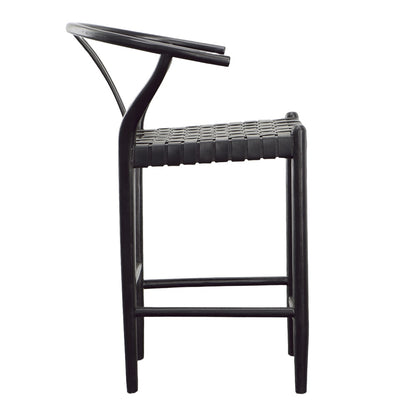 Henry & Mason - Perdino Antique Black Teak Wood and Full Grain Leather Weave Counter Stool - DV7283 veiw 3