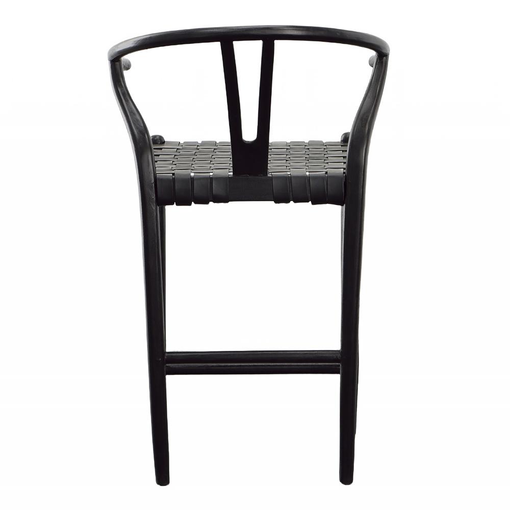 Henry & Mason - Perdino Antique Black Teak Wood and Full Grain Leather Weave Counter Stool - DV7283 veiw 4