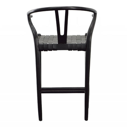 Henry & Mason - Perdino Antique Black Teak Wood and Full Grain Leather Weave Counter Stool - DV7283 veiw 4