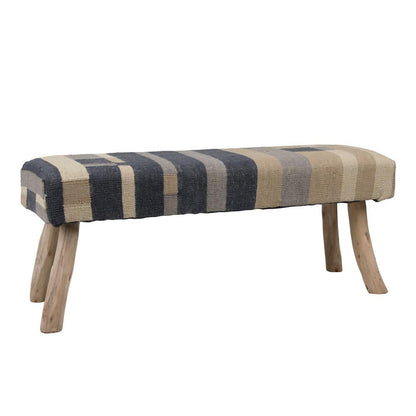 Henry & Mason - Poe Eucalyptus Wood Bench with Handwoven Punja Kilim Wool Upholstery - DV7581 veiw 1