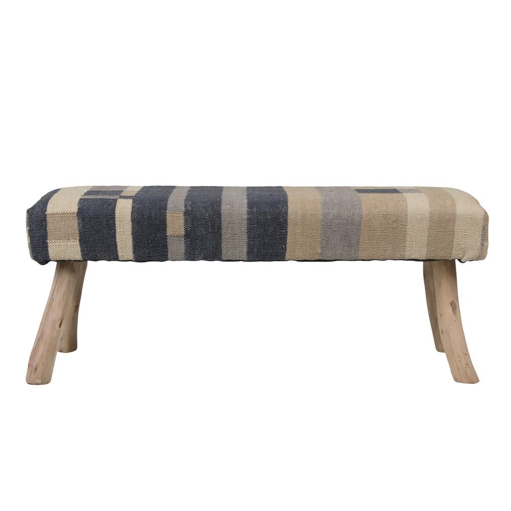 Henry & Mason - Poe Eucalyptus Wood Bench with Handwoven Punja Kilim Wool Upholstery - DV7581 veiw 2