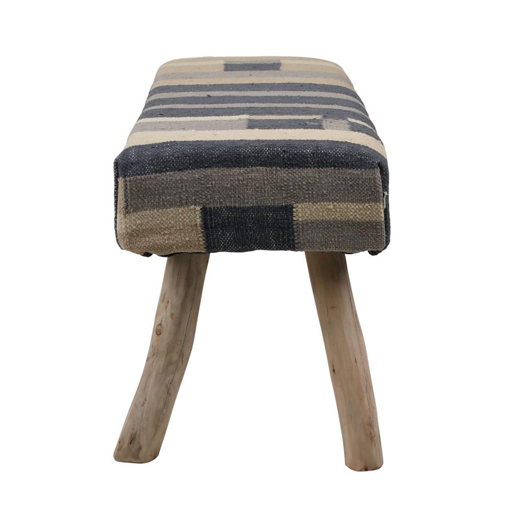 Henry & Mason - Poe Eucalyptus Wood Bench with Handwoven Punja Kilim Wool Upholstery - DV7581 veiw 3