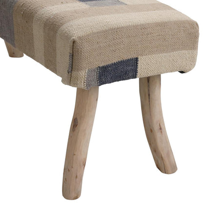 Henry & Mason - Poe Eucalyptus Wood Bench with Handwoven Punja Kilim Wool Upholstery - DV7581 veiw 4