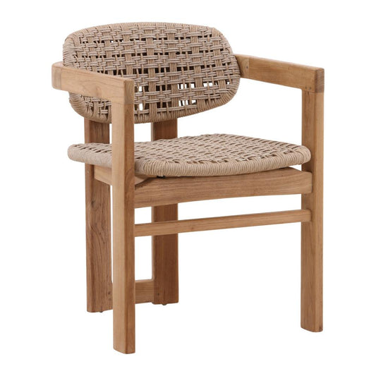 Henry & Mason - Pyriniam Natural Teak Wood and Beige Twisted Wicker Outdoor Dining Chair - DV7069 veiw 1