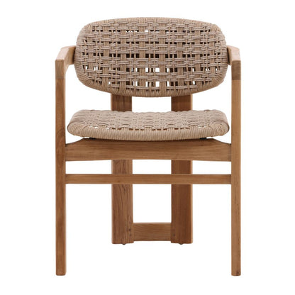 Henry & Mason - Pyriniam Natural Teak Wood and Beige Twisted Wicker Outdoor Dining Chair - DV7069 veiw 2