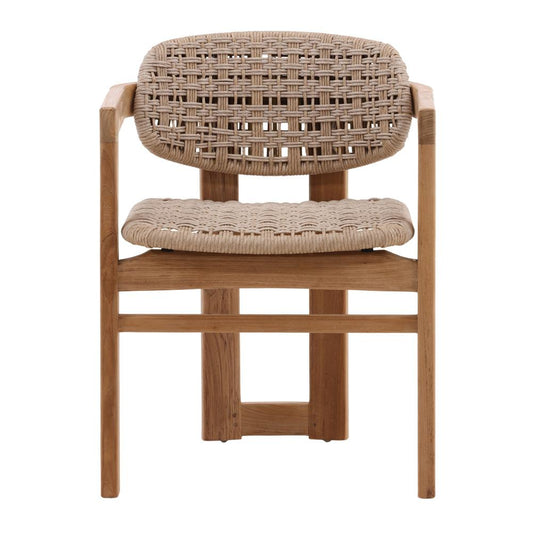 Henry & Mason - Pyriniam Natural Teak Wood and Beige Twisted Wicker Outdoor Dining Chair - DV7069 veiw 2