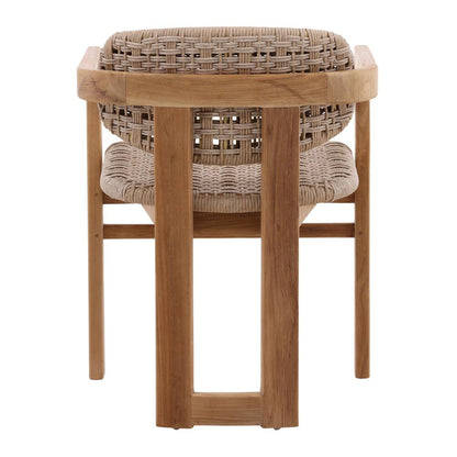 Henry & Mason - Pyriniam Natural Teak Wood and Beige Twisted Wicker Outdoor Dining Chair - DV7069 veiw 4