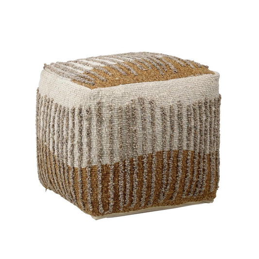 Henry & Mason - Ramsey Handwoven Wool and Cotton Pouf in Brown Mustard abd Beige - DV7565 veiw 1