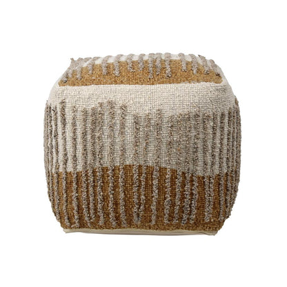Henry & Mason - Ramsey Handwoven Wool and Cotton Pouf in Brown Mustard abd Beige - DV7565 veiw 2