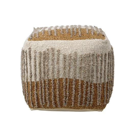 Henry & Mason - Ramsey Handwoven Wool and Cotton Pouf in Brown Mustard abd Beige - DV7565 veiw 2