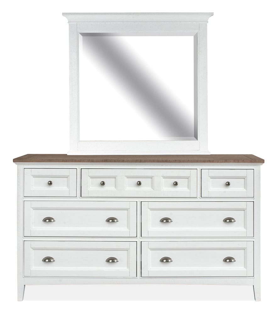 Henry & Mason  -  Seabrook Chalk White And Dovetail Grey 2 Tone Drawer Dresser With Landscape Mirror  - AFA00982 view 1