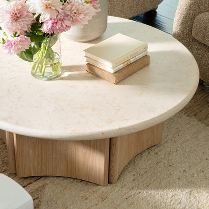 Henry & Mason - Tampago Natural Oak Wood Coffee Table With Cream Marble Top - DV7632 veiw 5