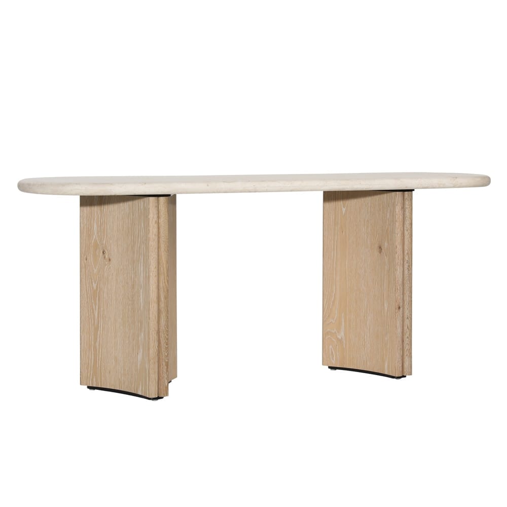 Henry & Mason - Tampago Natural Oak Wood Console Table With Cream Marble Top - DV7633 veiw 1