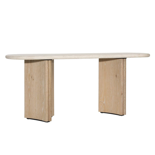Henry & Mason - Tampago Natural Oak Wood Console Table With Cream Marble Top - DV7633 veiw 1