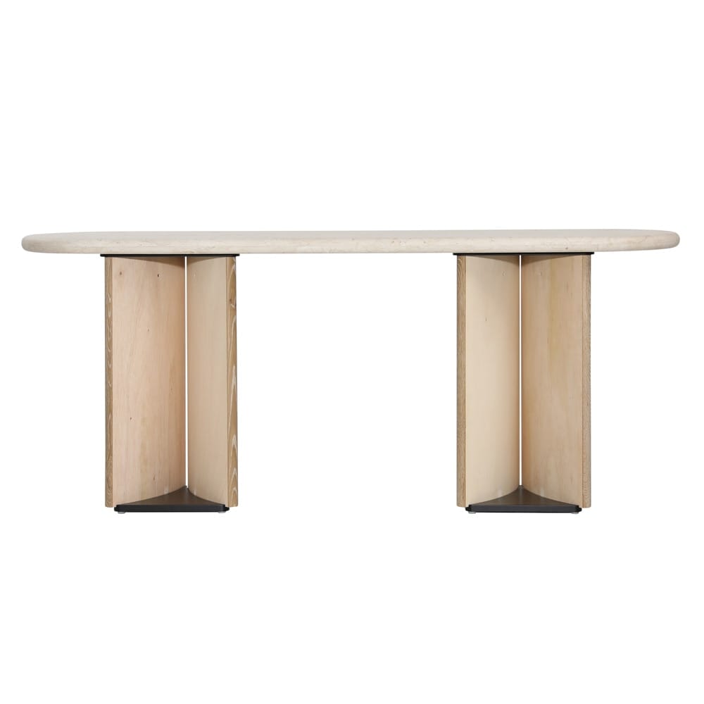 Henry & Mason - Tampago Natural Oak Wood Console Table With Cream Marble Top - DV7633 veiw 4