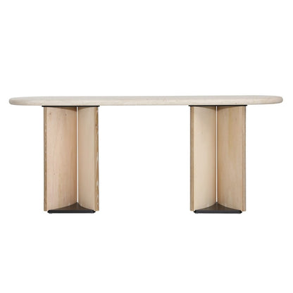 Henry & Mason - Tampago Natural Oak Wood Console Table With Cream Marble Top - DV7633 veiw 4