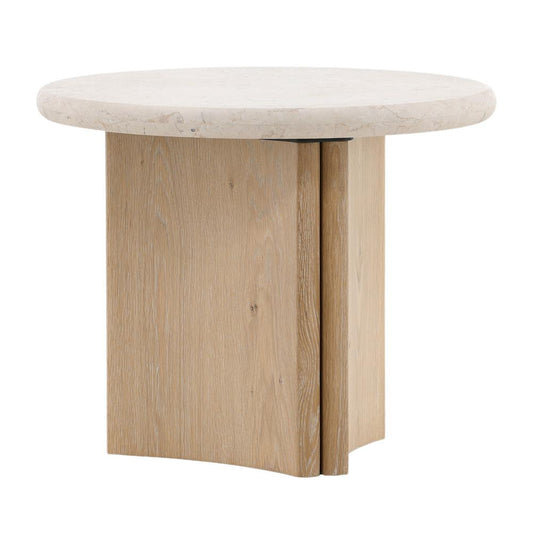 Henry & Mason - Tampago Natural Oak Wood Side Table With Cream Marble Top - DV7634 veiw 1