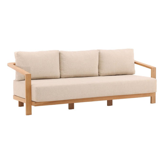 Henry & Mason - Terisin Natural Teak Wood Outdoor Sofa with Sand Linen Fabric - DV7666 veiw 1