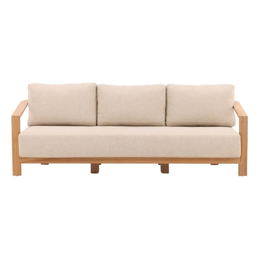 Henry & Mason - Terisin Natural Teak Wood Outdoor Sofa with Sand Linen Fabric - DV7666 veiw 2