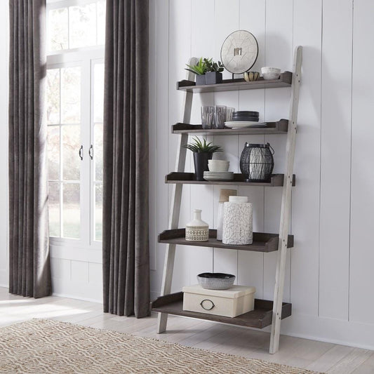 Henry & Mason - The Grange Leaning Bookcase in Two Tone White with Wood Tone Tops - AFA01489 view 1