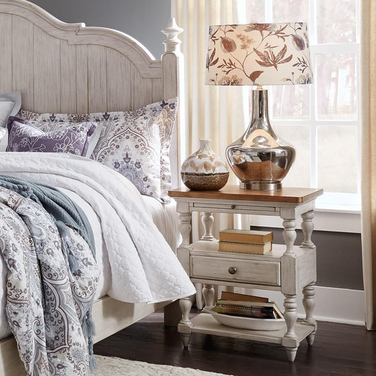 Henry & Mason - The Grange Modern Grange 1 Drawer Night Stand in Antique White with Chestnut Tops - AFA03287 view 2