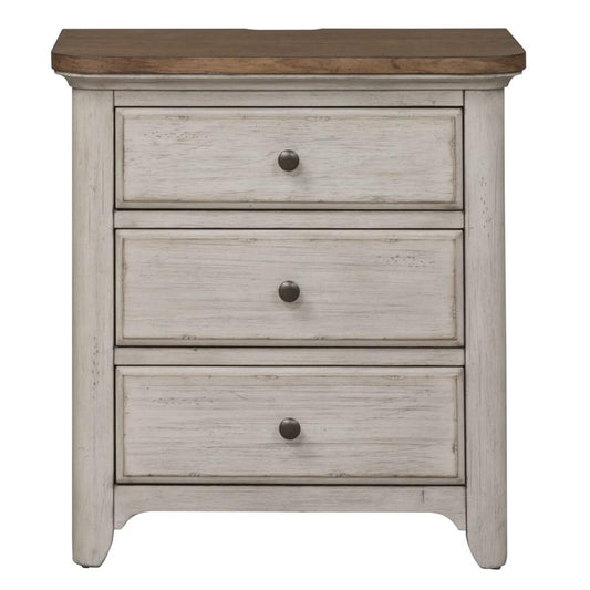 Henry & Mason - The Grange Modern Grange 3 Drawer Night Stand with Charging Station in Antique White with Chestnut Tops - AFA03286 view 1
