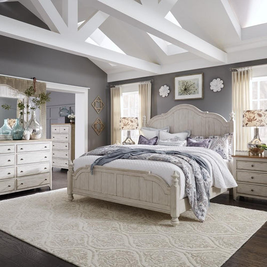 Henry & Mason - The Grange Modern Grange Queen Poster Bed, Dresser & Mirror, Chest, Night Stand in Antique White with Chestnut Tops - AFA03298 view 1