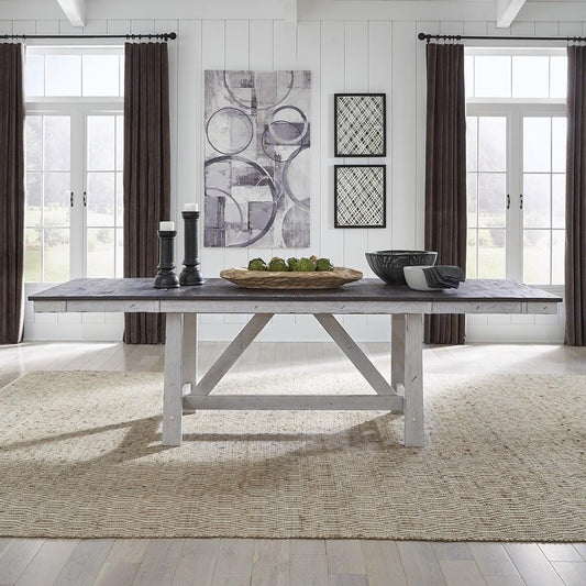 Henry & Mason - The Grange Trestle Table in Two Tone White with Wood Tone Tops - AFA01500 view 1