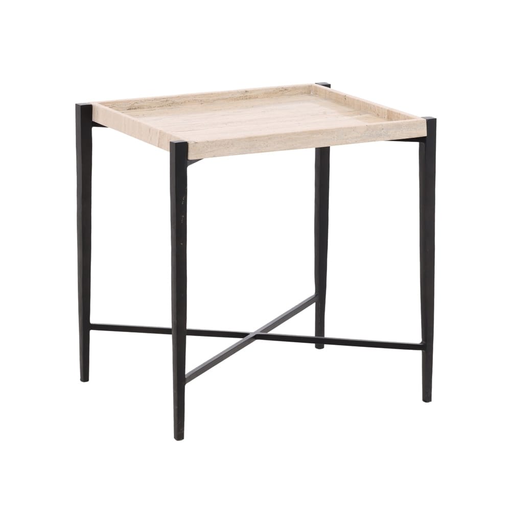 Henry & Mason - Thirnsy Natural Travertine and Black Iron End Table - DV7482 veiw 1