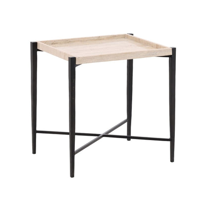 Henry & Mason - Thirnsy Natural Travertine and Black Iron End Table - DV7482 veiw 1