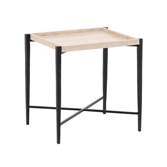 Henry & Mason - Thirnsy Natural Travertine and Black Iron End Table - DV7482 veiw 1