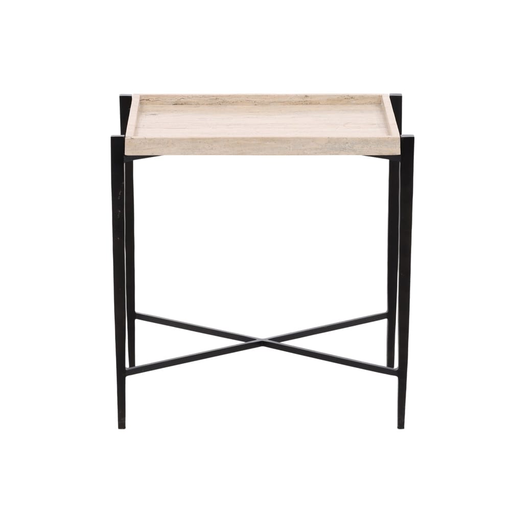 Henry & Mason - Thirnsy Natural Travertine and Black Iron End Table - DV7482 veiw 2