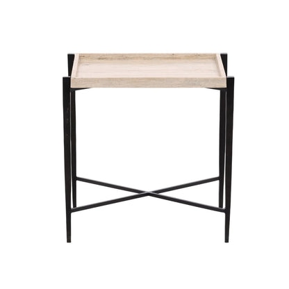 Henry & Mason - Thirnsy Natural Travertine and Black Iron End Table - DV7482 veiw 2