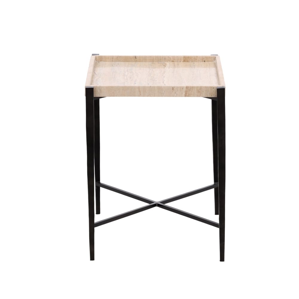 Henry & Mason - Thirnsy Natural Travertine and Black Iron End Table - DV7482 veiw 3