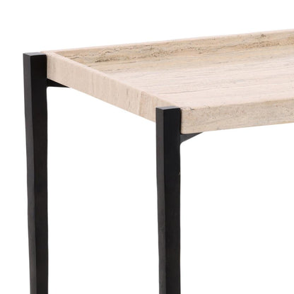 Henry & Mason - Thirnsy Natural Travertine and Black Iron End Table - DV7482 veiw 5