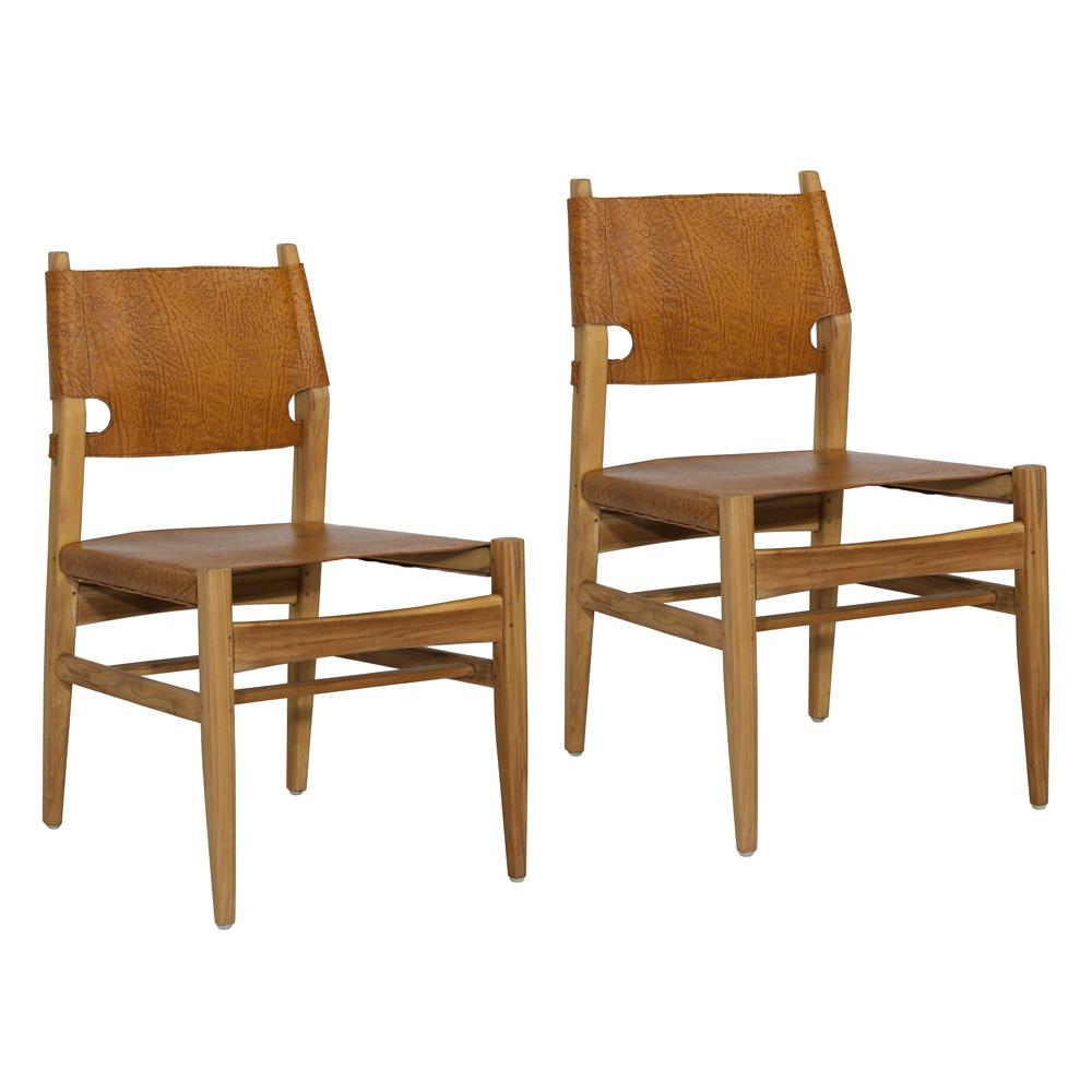 Henry & Mason - Totonic Natural Teak Wood Dining Chair with Antique Brown Leather - Set of 2 - DV7051 veiw 1