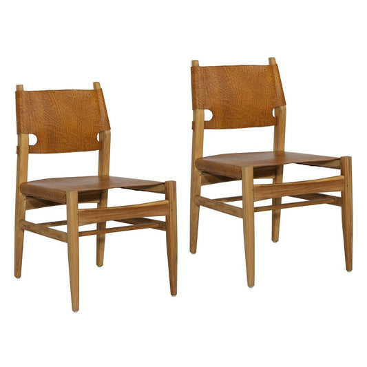 Henry & Mason - Totonic Natural Teak Wood Dining Chair with Antique Brown Leather - Set of 2 - DV7051 veiw 1