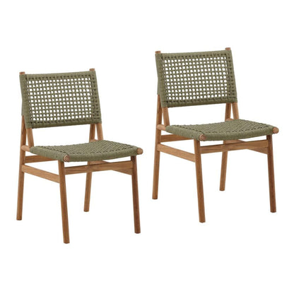 Henry & Mason - Umbridge Teak Wood and Rattan Outdoor Dining Chair in Green and Natural - Set of 2 - DV7231 veiw 1