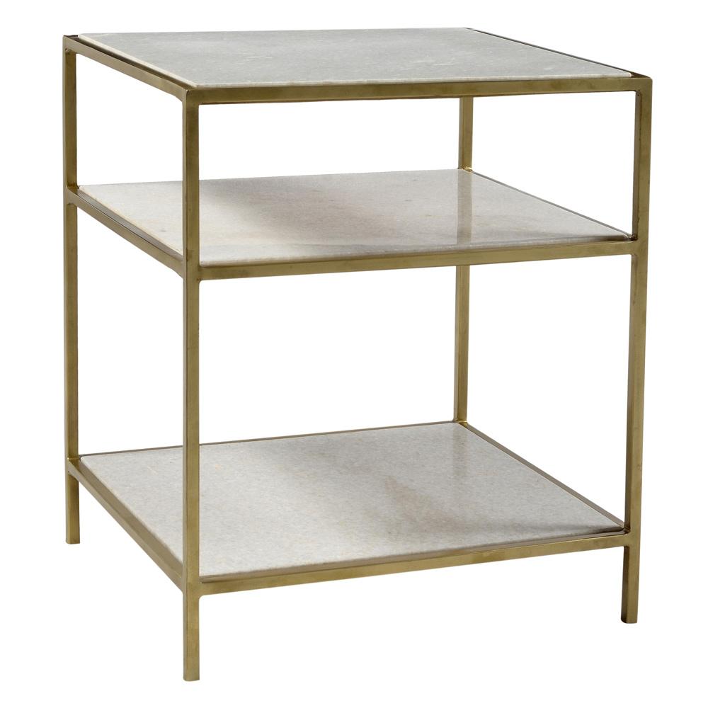 Henry & Mason - Ungali Wrought Iron Multi- tier Side Table in Polished Brass with Natural Marble Shelves - DV7006 veiw 1