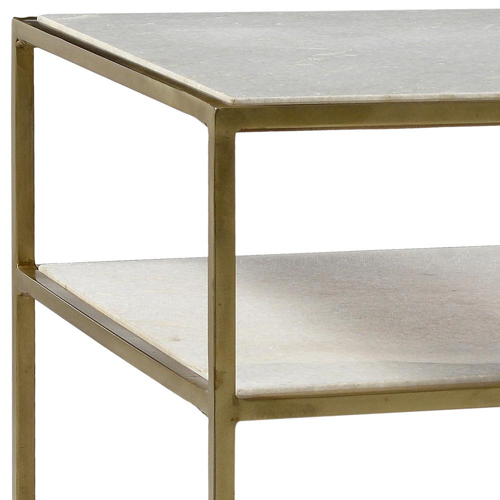 Henry & Mason - Ungali Wrought Iron Multi- tier Side Table in Polished Brass with Natural Marble Shelves - DV7006 veiw 2