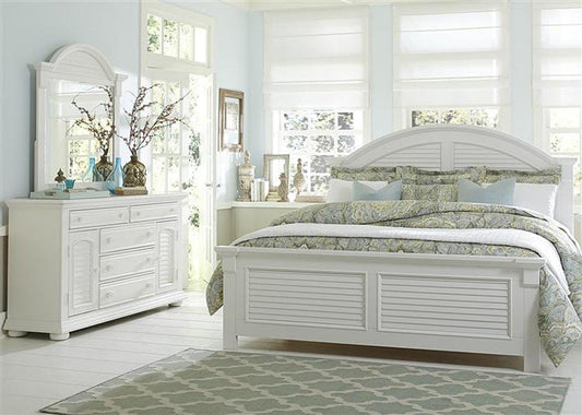 Henry & Mason - Vacation Villa I King Panel Bed, Dresser & Mirror in Oyster White - AFA03115 view 1