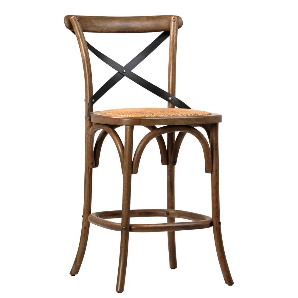 Henry & Mason - Vashi Solid Oak Wood Counter Stool with Metal Cross Back and Rattan Seat - DV7034 veiw 1