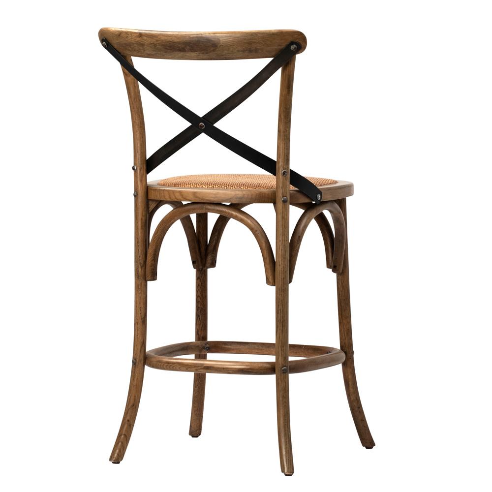 Henry & Mason - Vashi Solid Oak Wood Counter Stool with Metal Cross Back and Rattan Seat - DV7034 veiw 2